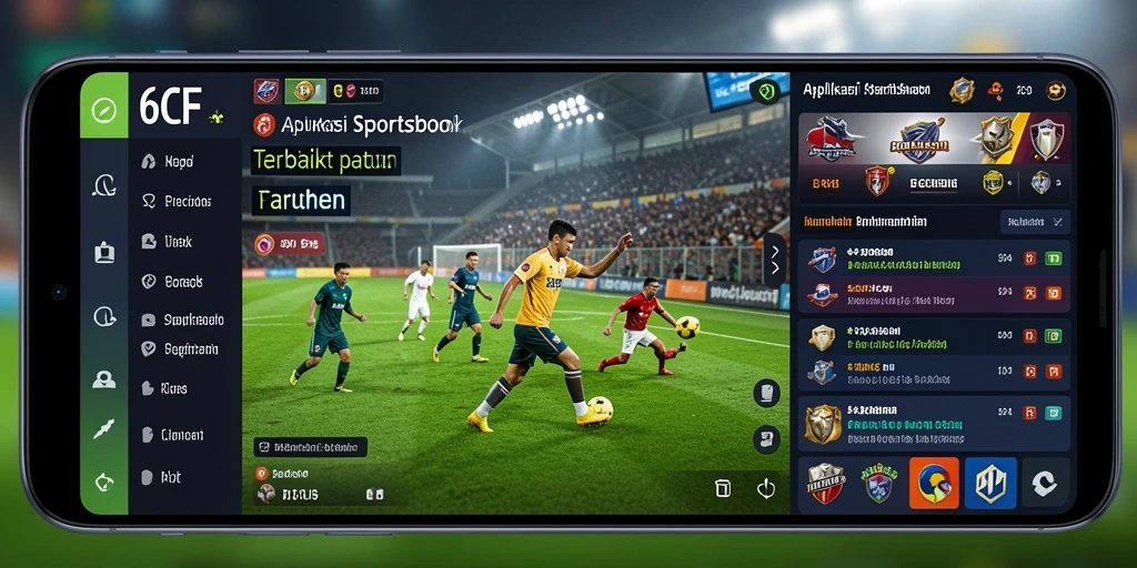 Screenshot gameplay 6CF menampilkan antarmuka aplikasi Sportsbook yang menarik.