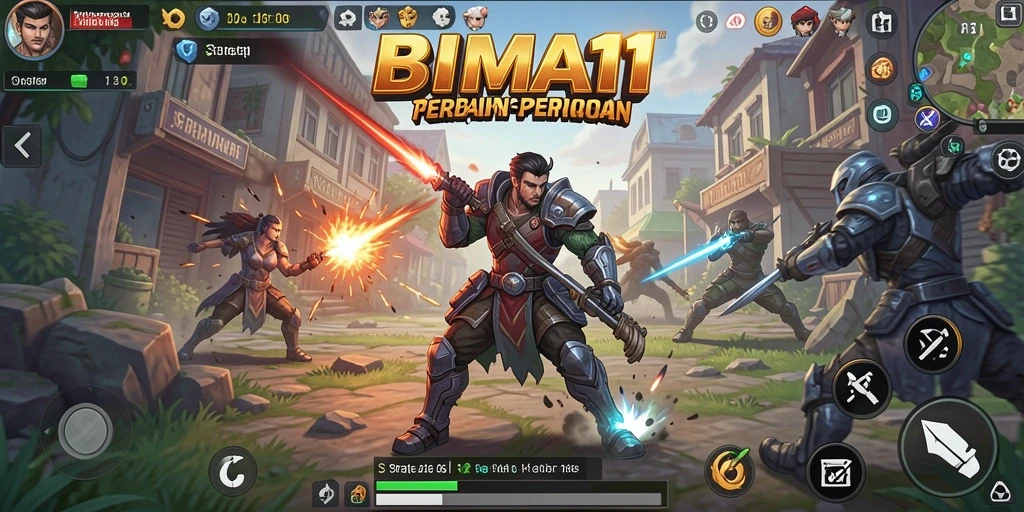 Screenshot utama BIMA11 menampilkan aksi pertarungan strategi yang mendebarkan.