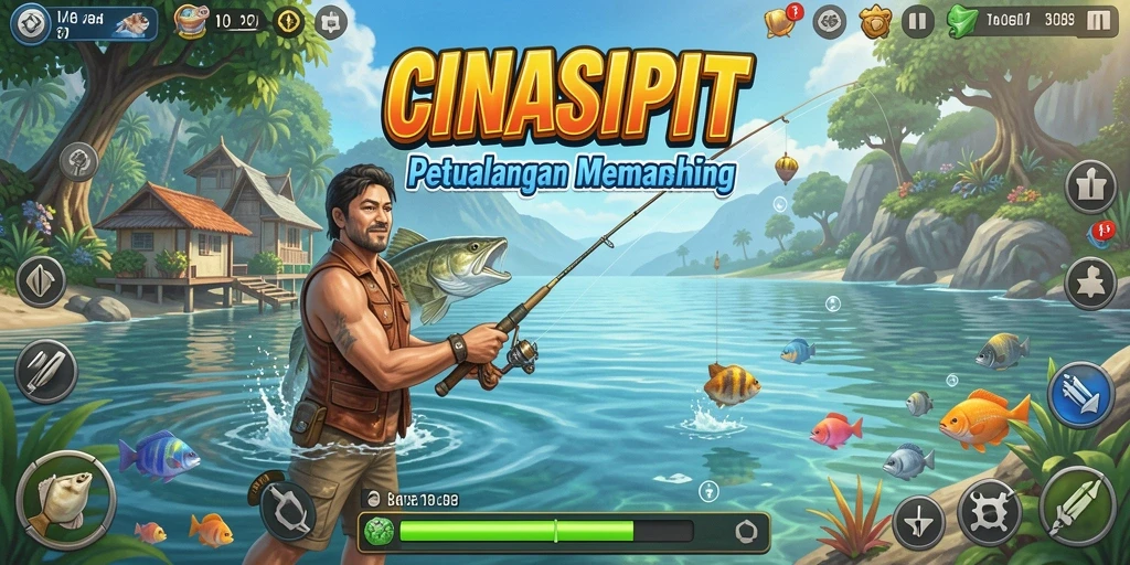 Gameplay seru CINASIPIT yang menampilkan aksi memancing.