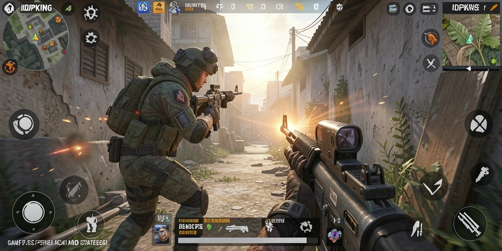 Screenshot gameplay IDPKING menampilkan aksi menembak yang seru dan intens.