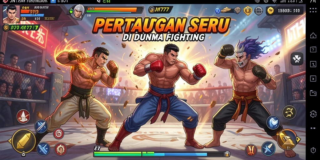 Screenshot menampilkan karakter pertarung dengan aksi dinamis.