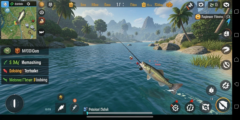 Screenshot MPOID menampilkan pemain saat memancing di danau indah.