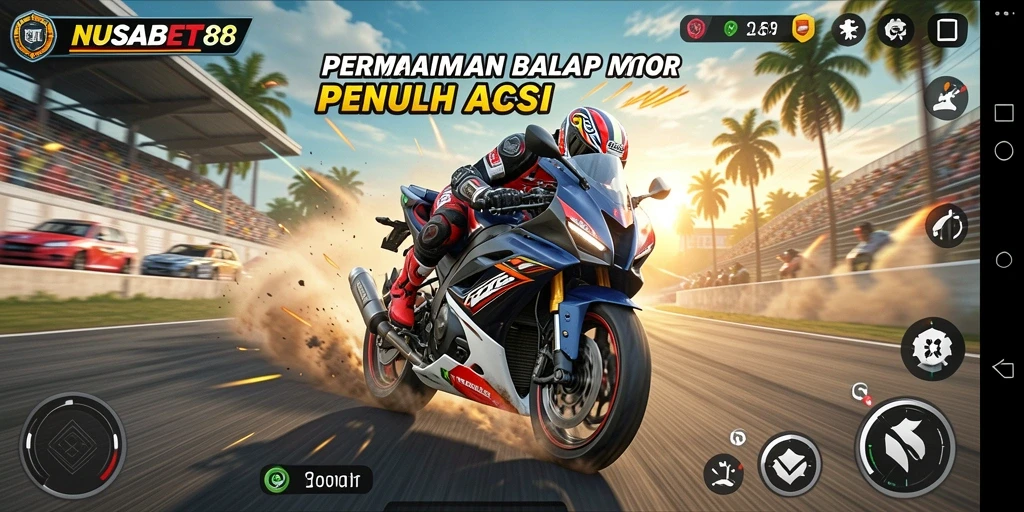 Tangkapan layar utama NUSABET88 menampilkan aksi balap motor yang mendebarkan.