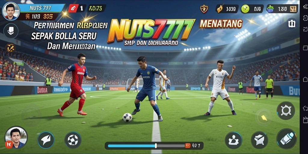 Tampilan gameplay seru dari NUTS777 dengan aksi sepak bola nyata.
