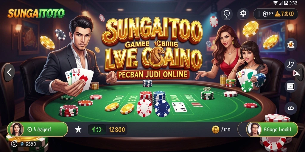 Screenshot gameplay SUNGAITOTO menampilkan dealer profesional dan suasana kasino yang mendebarkan.
