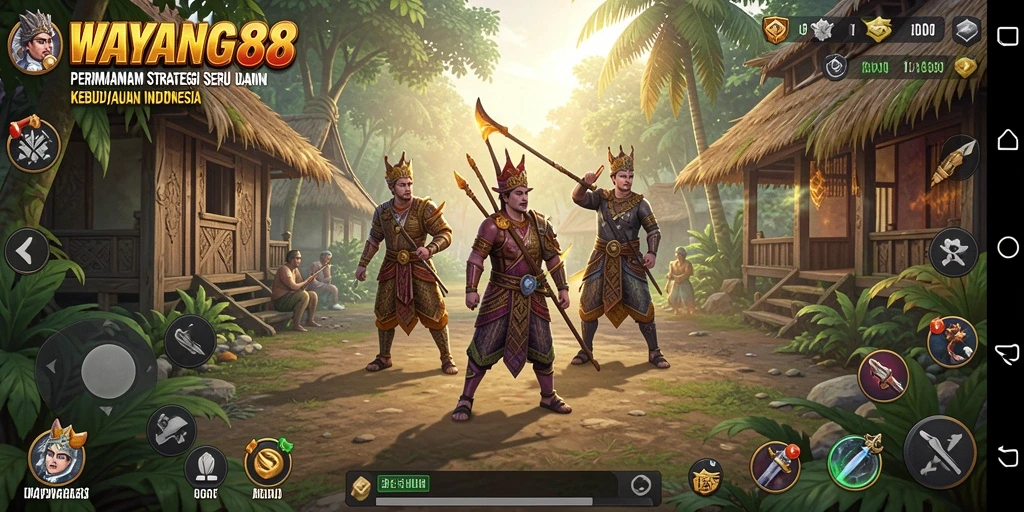Tampilan menarik dengan karakter wayang yang beraksi dalam gameplay.
